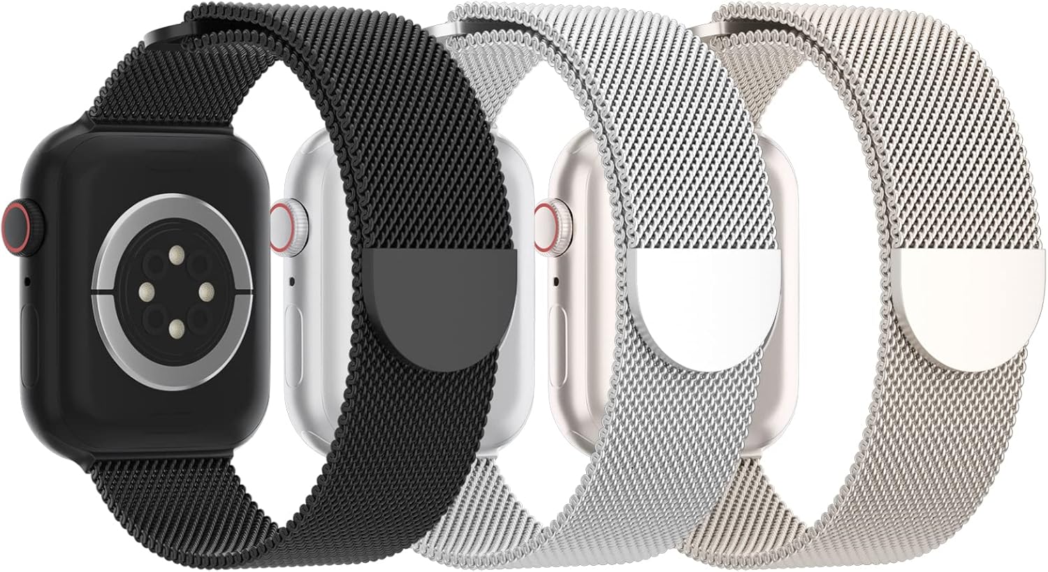 Steezrd Paquete de 3 correas metálicas de malla compatibles con Apple Watch de 1.496 in 1.575 in 1.614 in 1.654 in 1.732 in 1.772 in 1.929 in,