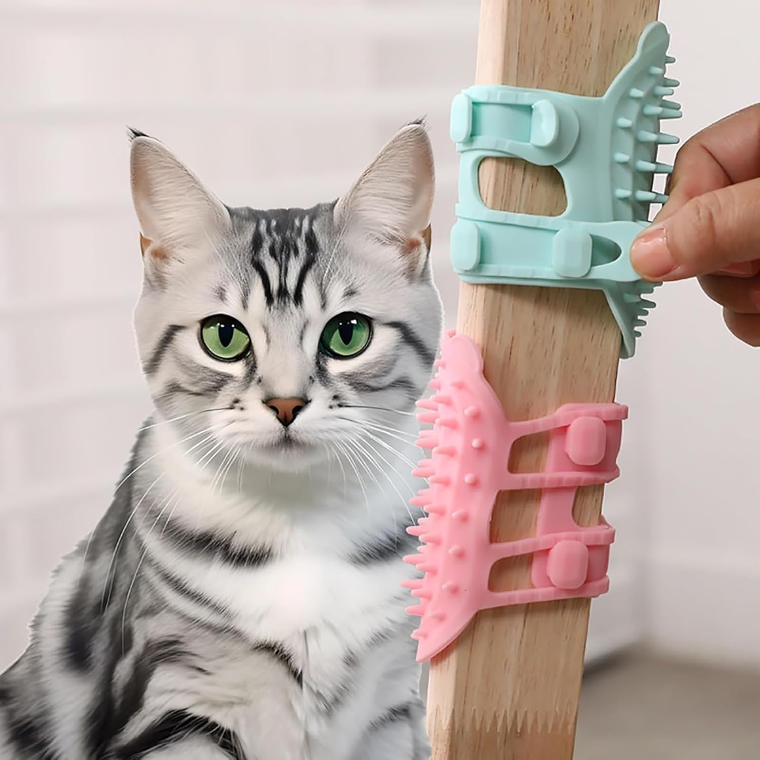 2 cepillos de esquina para gatos, reduce el desprendimiento, los arañazos y la picazón, artefacto de cosquillas para mascotas con cerdas de