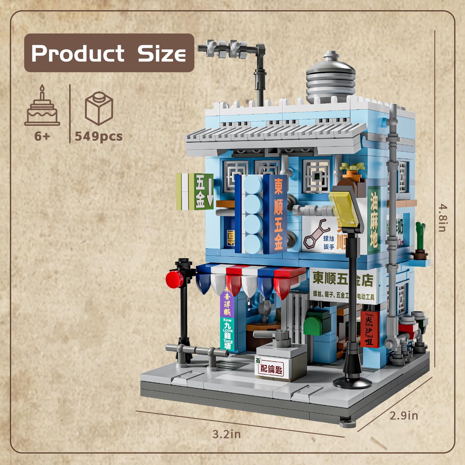 Mini bloques de construcción de Hong Kong City Street View Ferretería Juguetes, Juego de modelos de arquitectura retro de Hong Kong, 419 piezas de