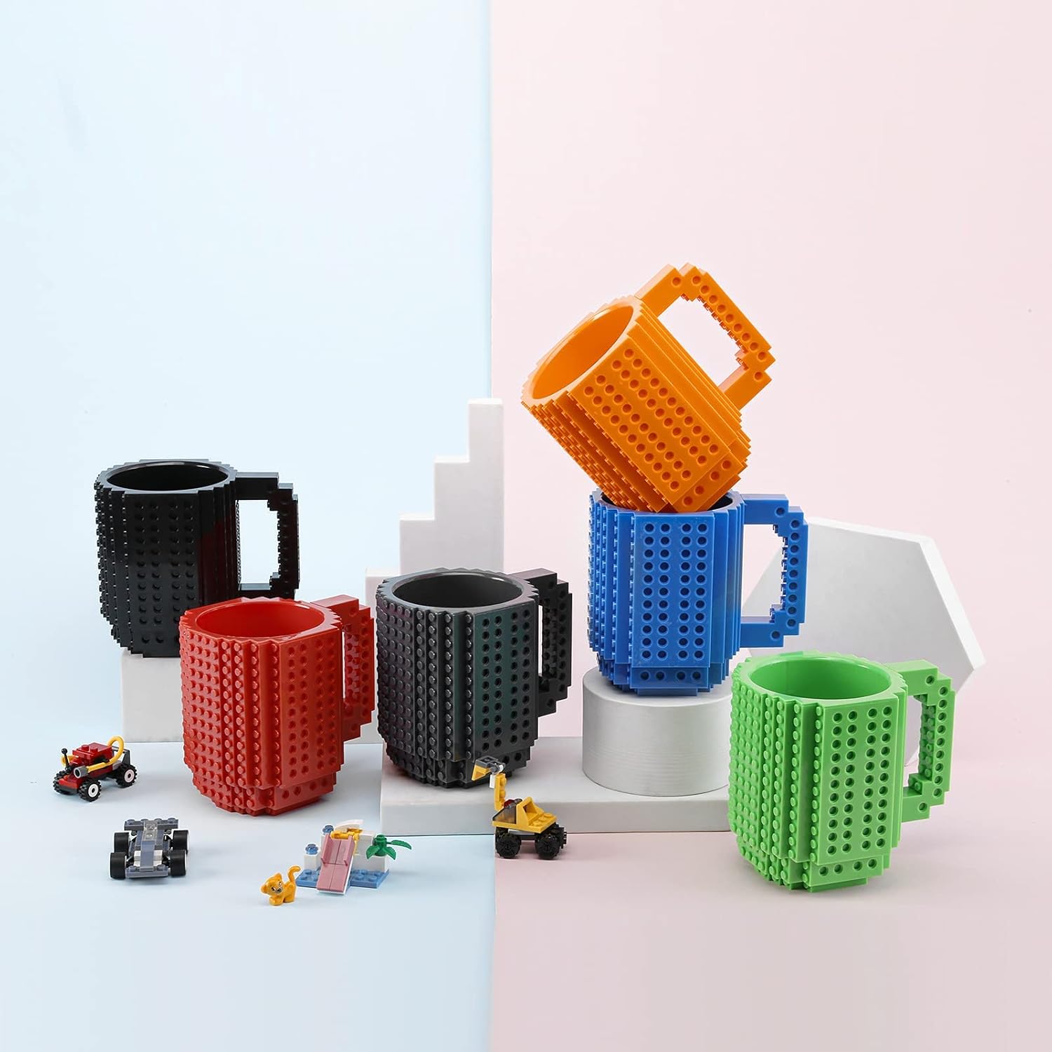 Taza de café con diseño exclusivo de bloques de ladrillos incorporados, compatible con Lego idea de regalo para día de San Valentín, cumpleaños,
