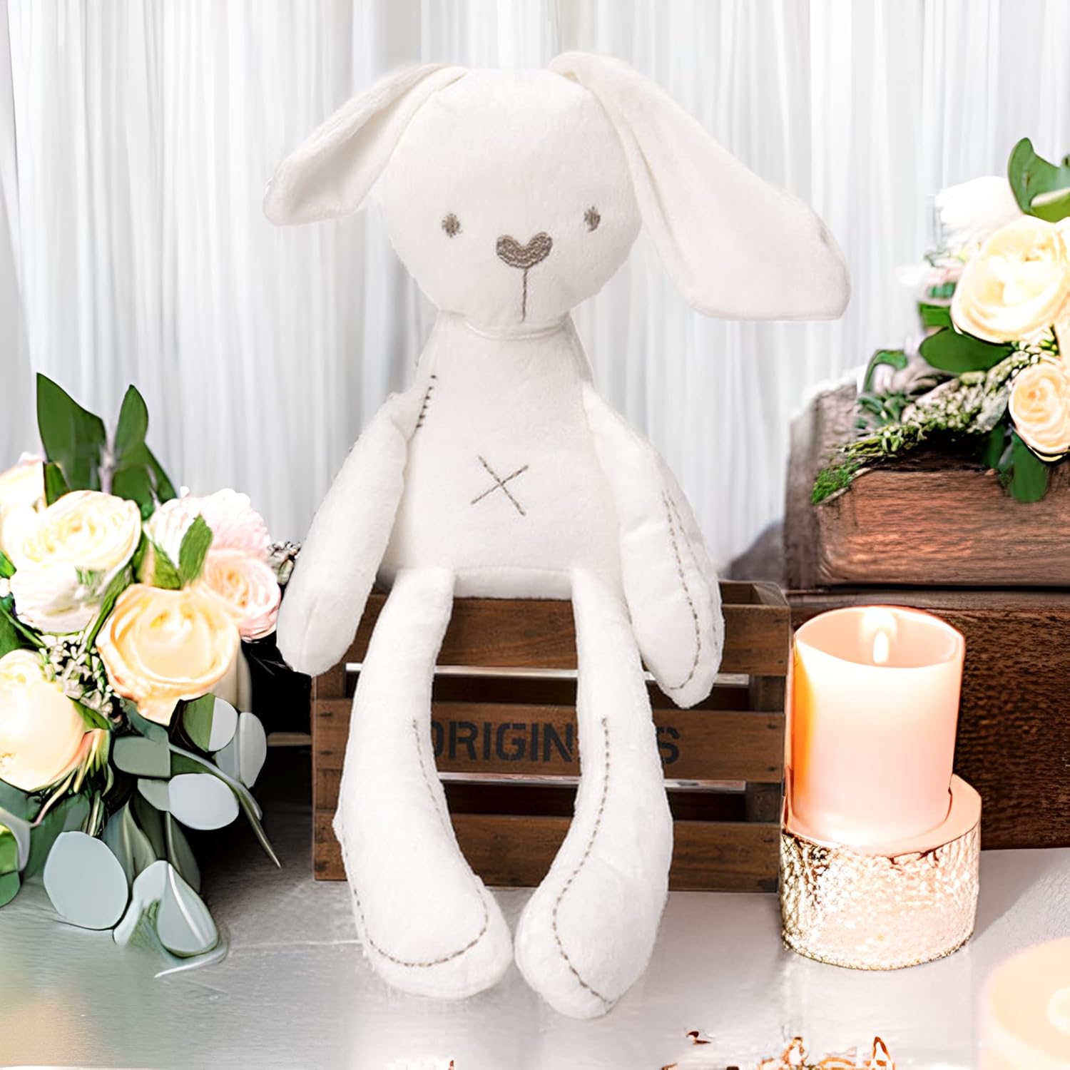 Paquete de 2 juguetes de peluche de conejo, conejito de peluche de Pascua, peluche de conejo para dormir, relleno de algodón suave, regalos de