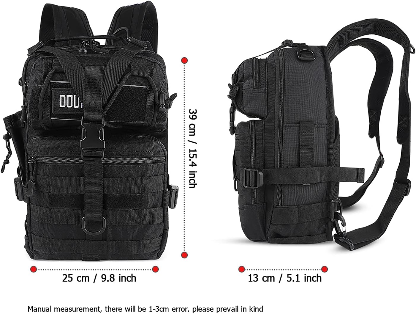 Mochila táctica mediana EDC DayPack Militar Molle Mochilas Mochila al aire libre Mochila para Pesca Caza Camping, Negro -, Mochila táctica militar