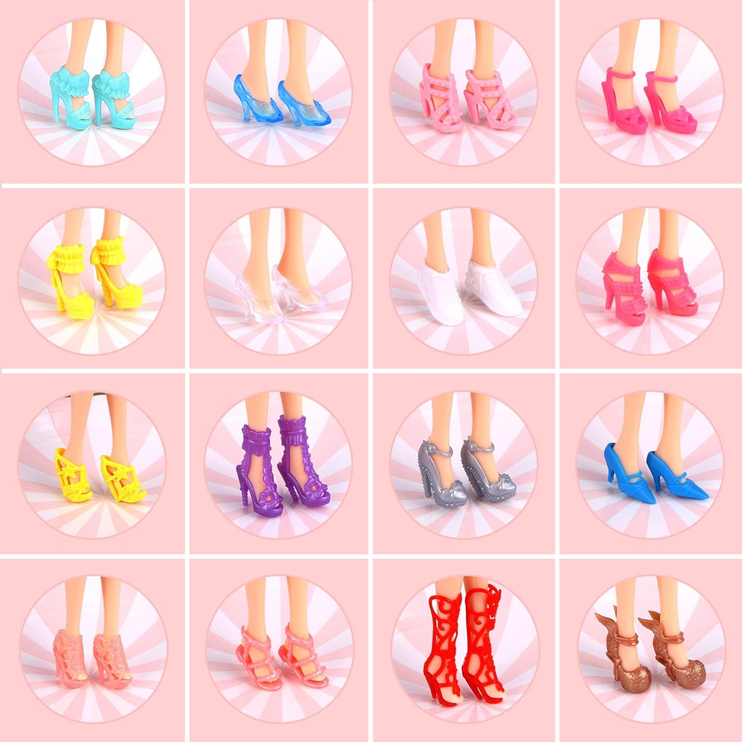 JANYUN 50 pares de zapatos de muñeca de varios estilos de repuesto para botas de tacón alto a granel para muñecas de 12 pulgadas
