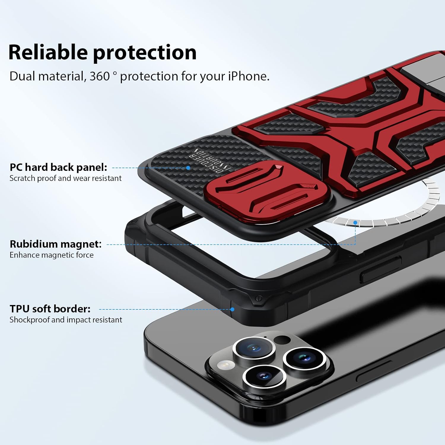 Nillkin Funda para iPhone 14 Pro Max con funda para cámara, funda de grado militar con protección deslizante para el lente de la cámara para hombres