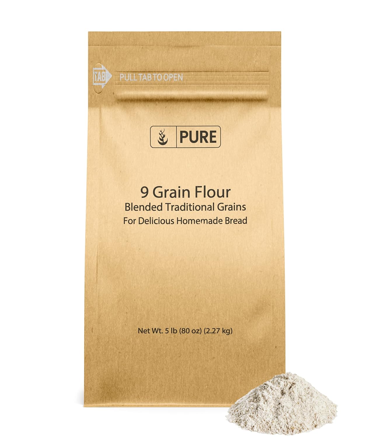 Pure Original Ingredients Harina de 9 granos (5 libras), pan, masa, almacenable, transportable