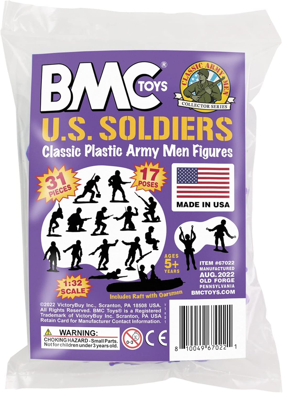 BMC Marx Plastic Army Men US Soldiers – 31 figuras moradas de la Segunda Guerra Mundial – Fabricado en Estados Unidos