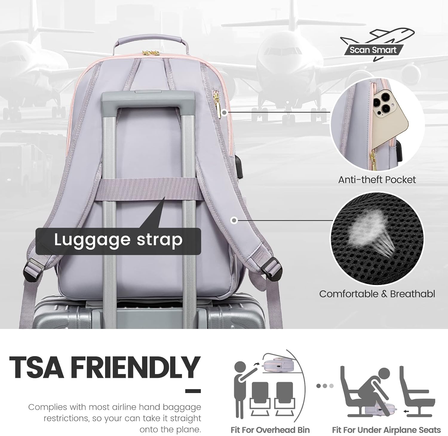 LOVEVOOK Mochila para laptop de 17.3 pulgadas para mujer, bonita mochila de viaje para mujer, bolsa profesional para computadora portátil,