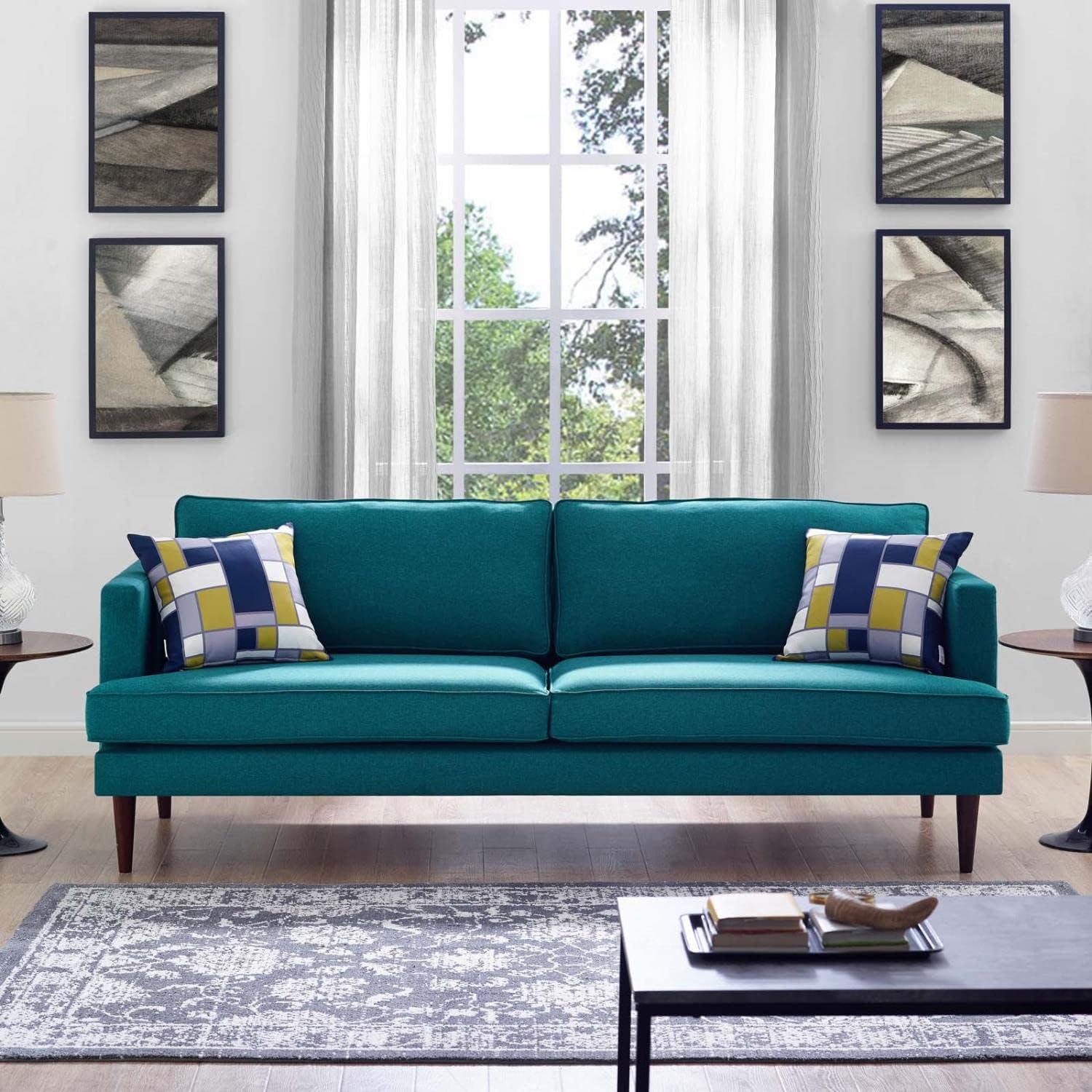 Modway Sofá moderno contemporáneo de tela tapizada ágil en verde azulado