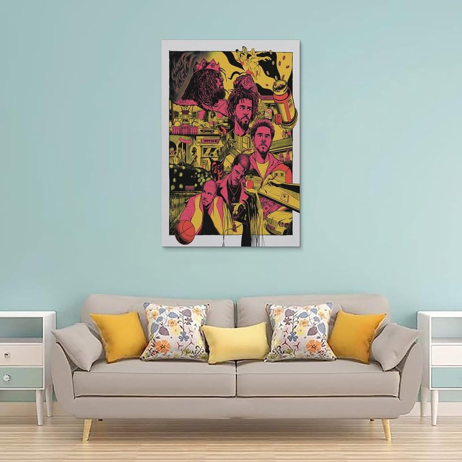 MOZEU J Cole – Póster de cómic de rapero hip-hop, para habitación, estética, arte de pared, decoración de dormitorio, 12 x 18 pulgadas (11.8 x 17.7