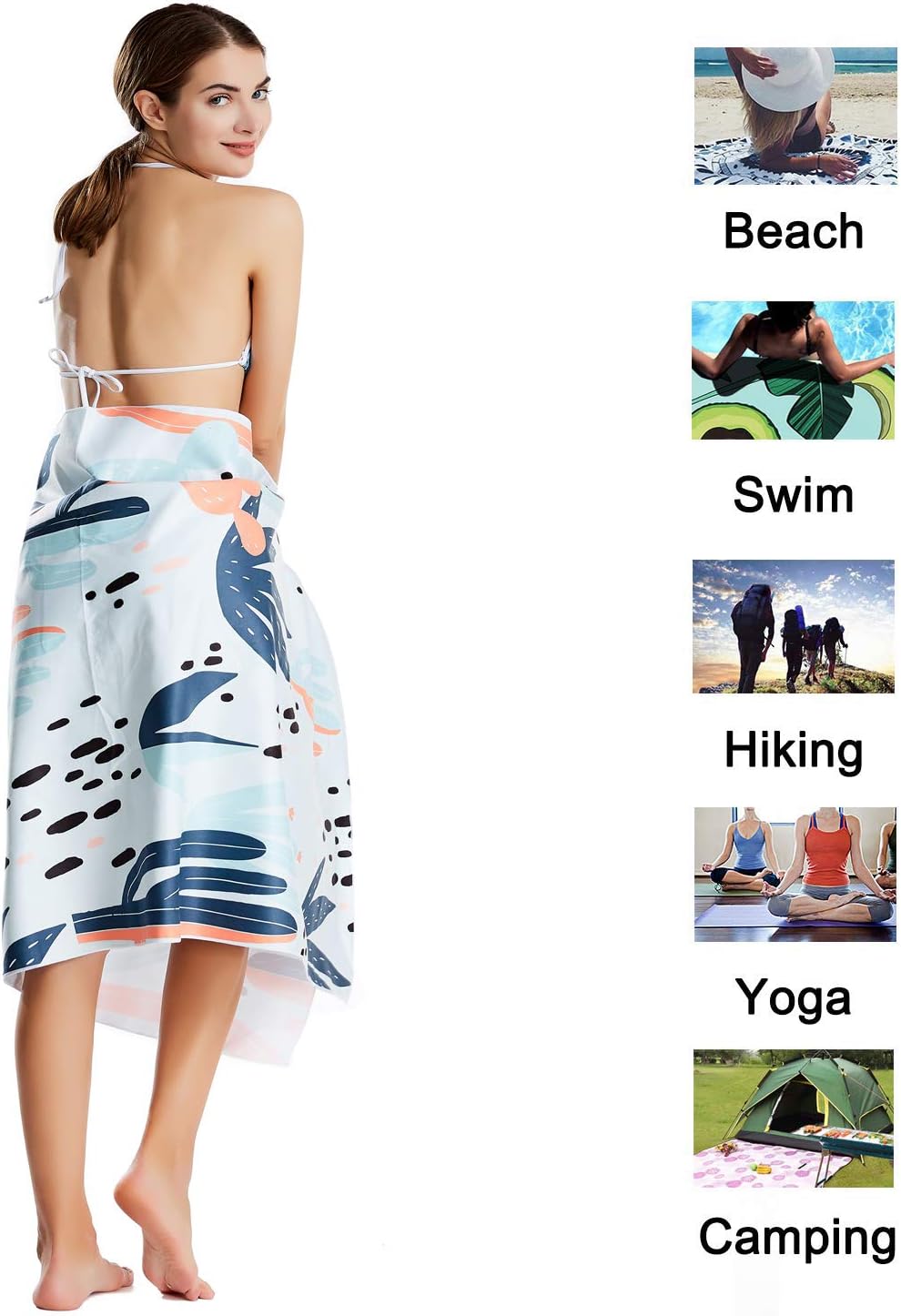 Toalla de playa de microfibra CHARS de secado rápido con bolsa, es muy absorbente, libre de arena, para niños, adolescentes, adultos, viajes,
