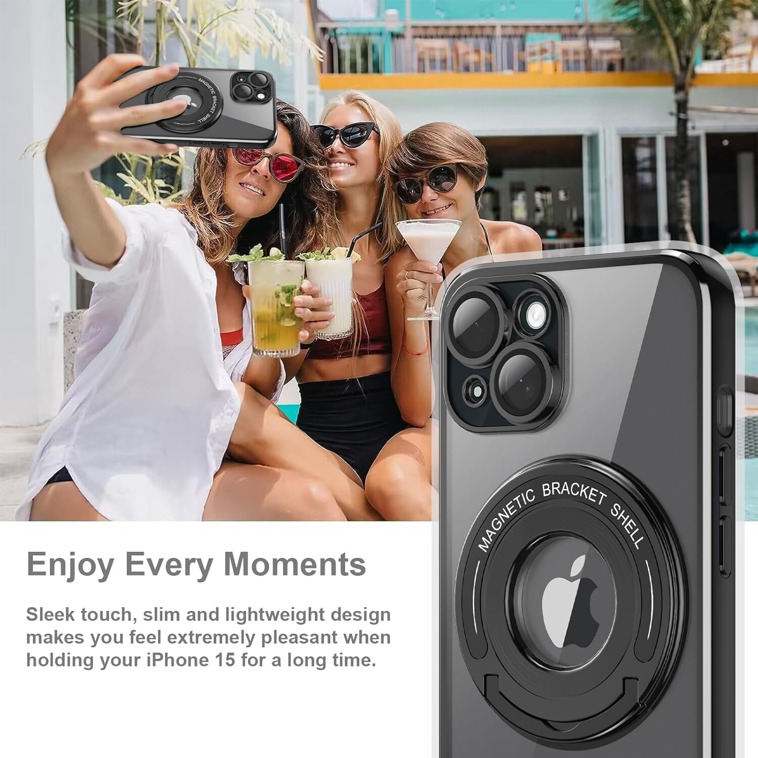 LONTECT Funda para iPhone 15 con soporte de anillo magnético, a prueba de golpes, protección contra caídas, antiarañazos, ajuste delgado,