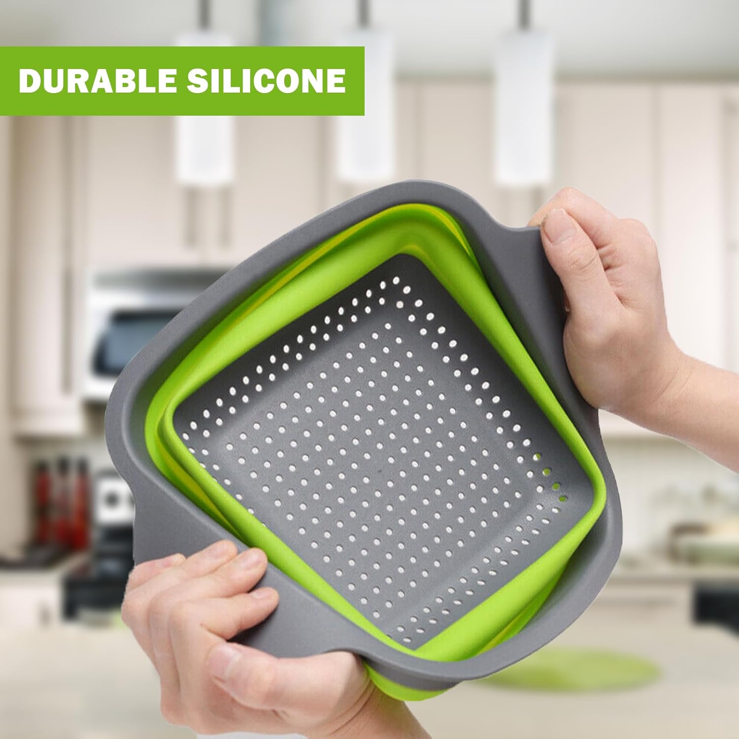 3 coladores plegables de silicona, colador plegable KEKIMO con 9.5 pulgadas, 11.4 pulgadas y 13.8 pulgadas, ideal para drenar pasta, verduras y
