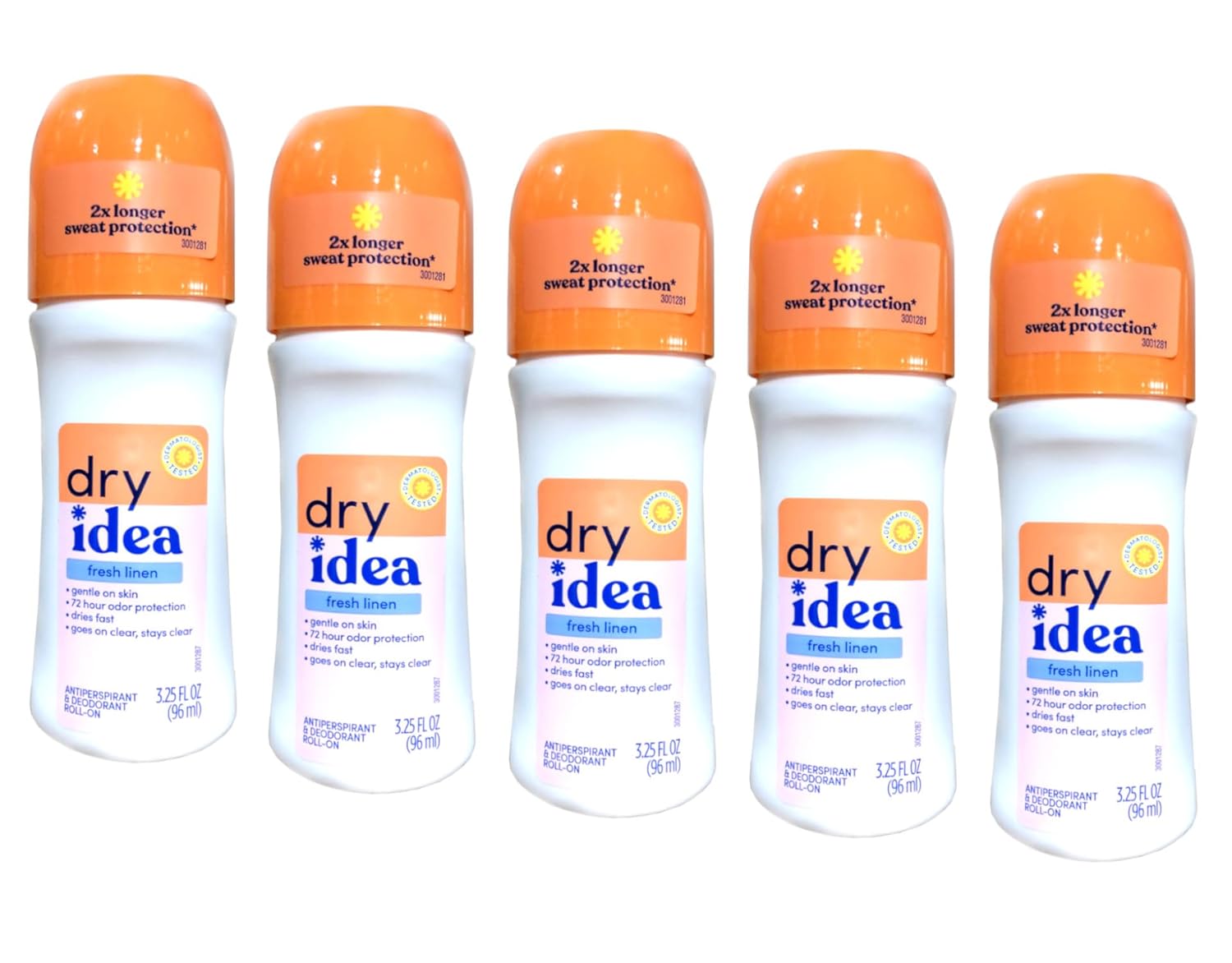 Dry Idea Fresh Linen – Desodorante antitranspirante roll-on de lino fresco, 3.25 onzas (paquete de 5)