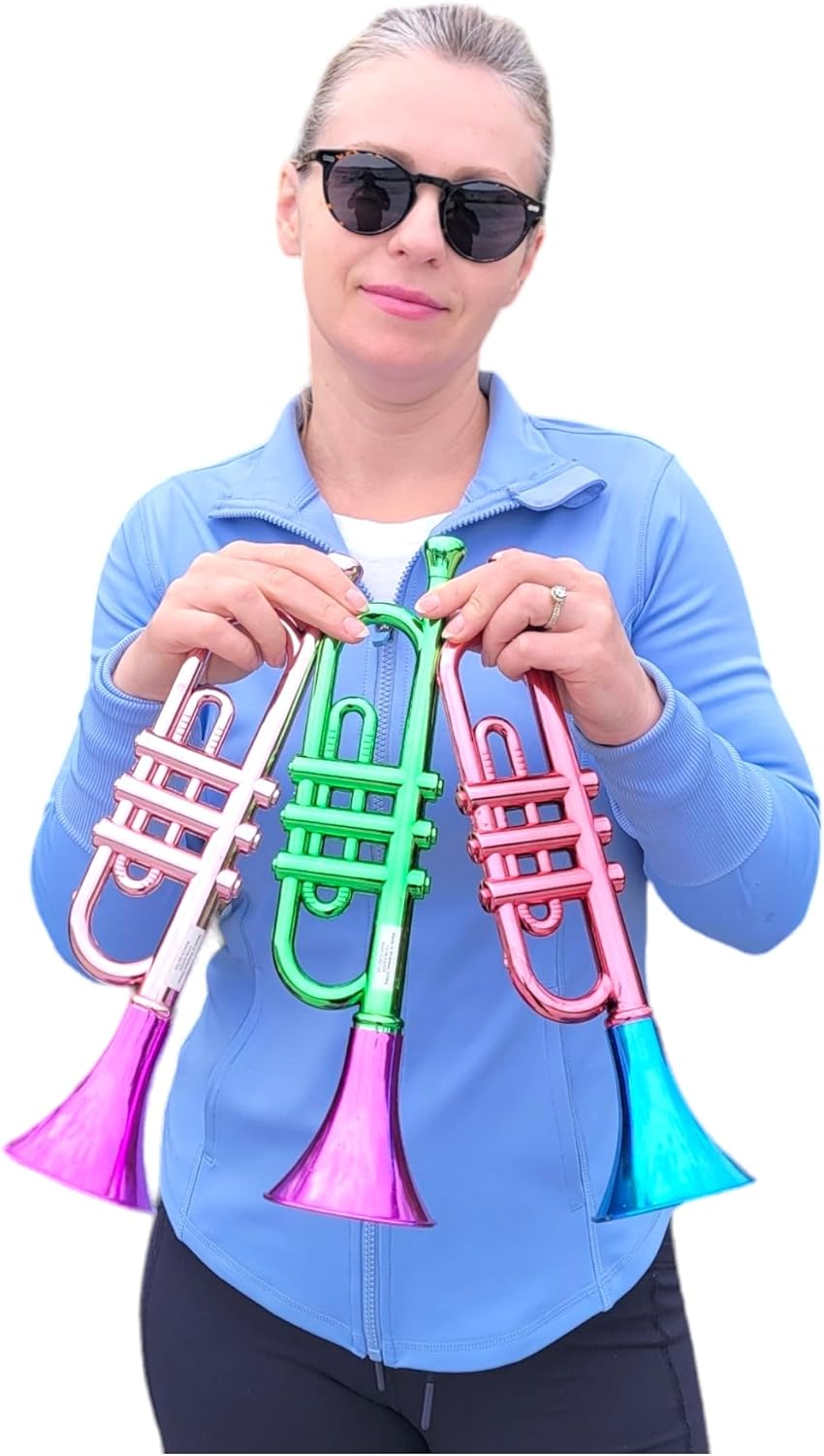 Trompetas metálicas (13 pulgadas), juguetes musicales de plástico para niños, instrumentos para hacer ruido para fiestas de cumpleaños, deportes,