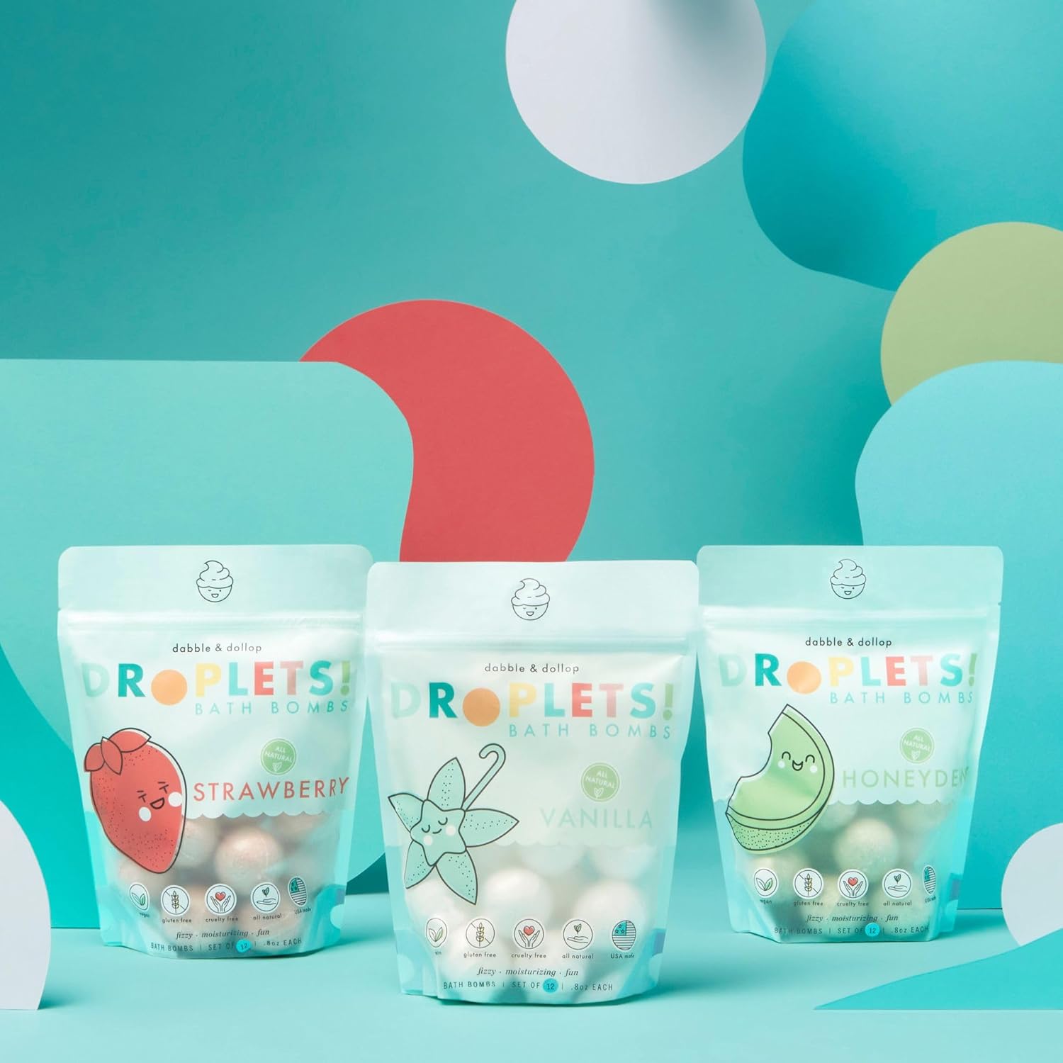 Dabble & Dollop Bombas de baño de vainilla, bombas de baño 100% naturales para niños, fabricadas en Estados Unidos, gaseosas, hidratantes,