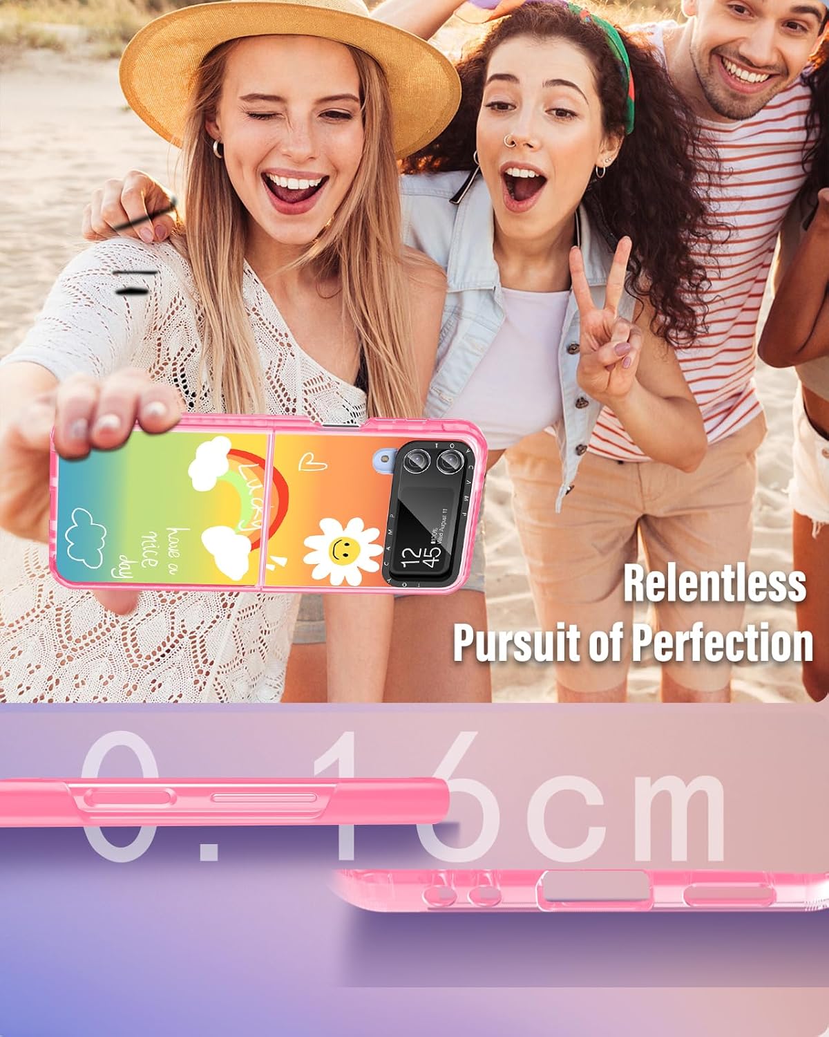 Toycamp Funda para Samsung Galaxy Z Flip 4 con soporte para anillo, bonita funda retro con diseño de arco iris y sol, diseño colorido de dibujos