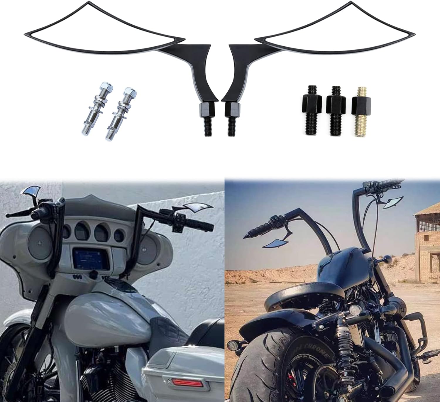 Espejos retrovisores laterales de motocicleta de 0.315 in y 0.394 in compatibles con Harley Sportster Custom Iron 883 Road King Street Softail