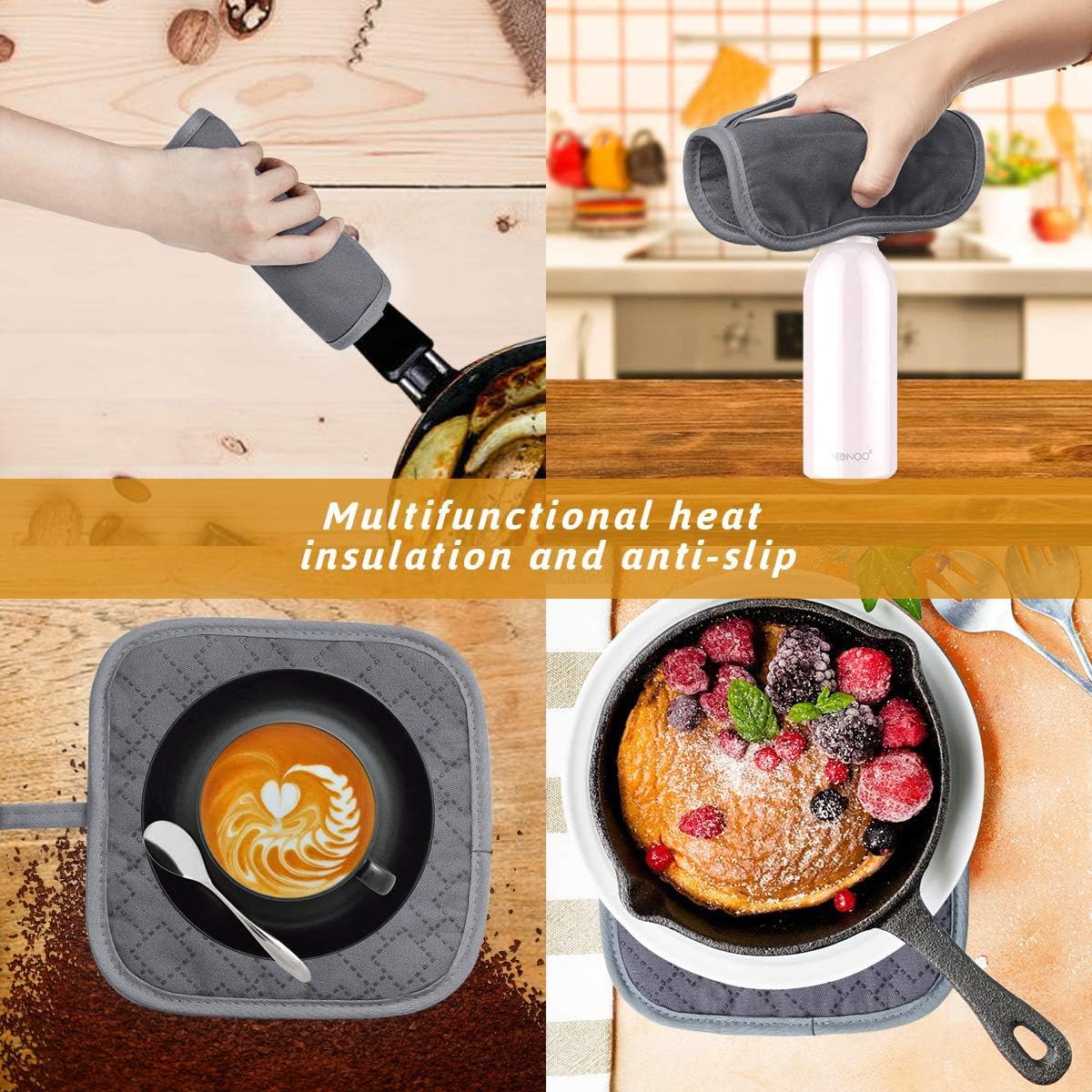 Oven Mitts and Pot Holders Set 4Pcs, Oven Mitt 572F Heat Resistant for Kitchen, Soft Cotton Lining Oven Gloves with Non-Slip Silicone Surface for