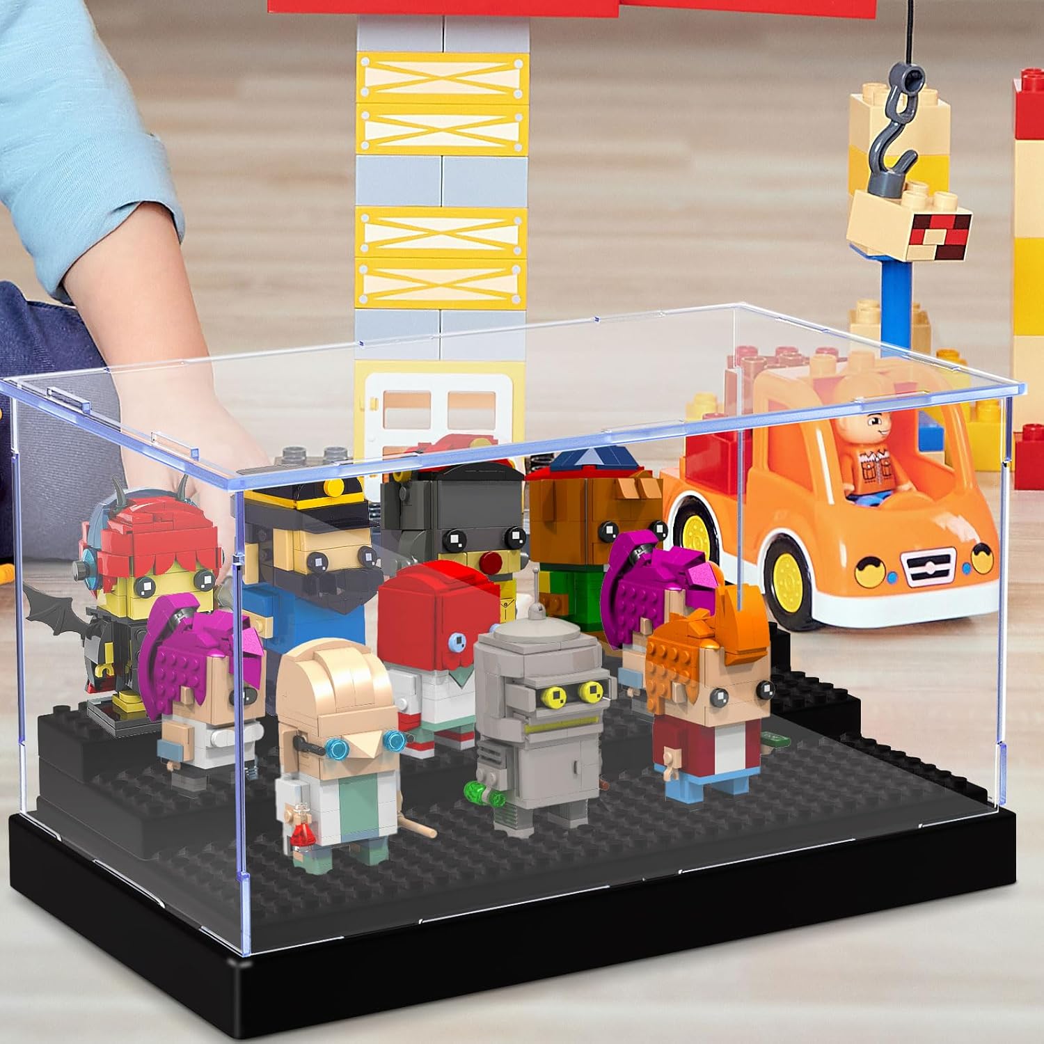 KKU Vitrina para bloques de figuras de acción de minifiguras, caja de exhibición de minifiguras acrílicas, caja de almacenamiento con 3 escalones