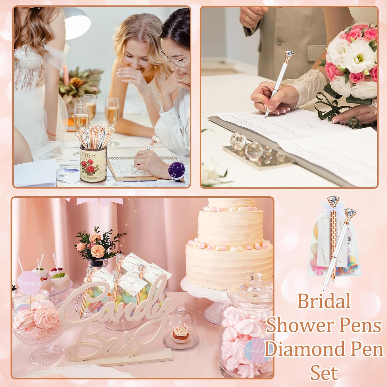Juego de 91 bolígrafos de diamante para despedida de soltera, incluye 31 bolígrafos de cristal de boda, 30 bolsas de organza, 30 tarjetas elegantes,