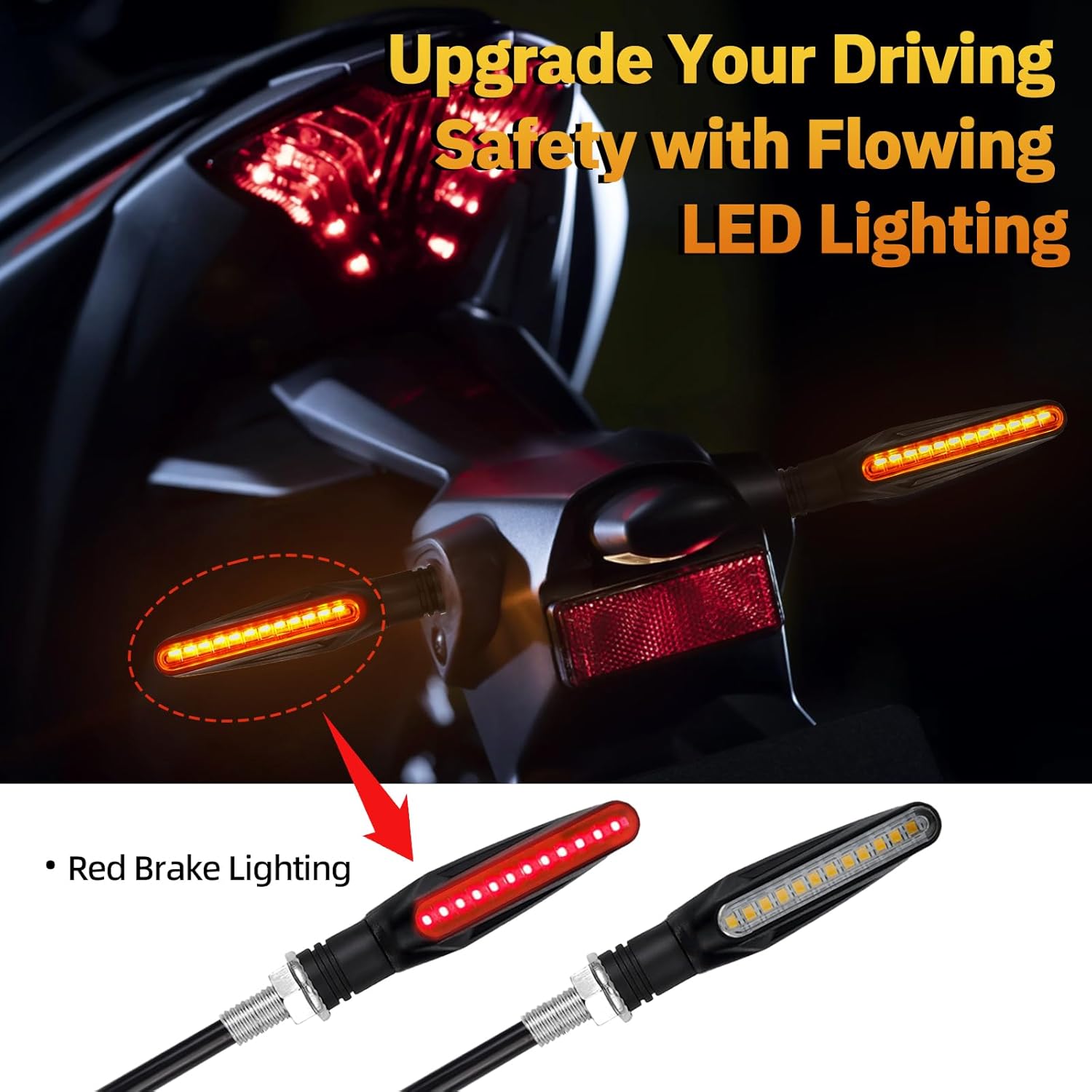 Señales de giro LED para motocicleta, luz intermitente de freno  Señales de giro LED con luces de freno, luces de freno de motocicleta de 12 V