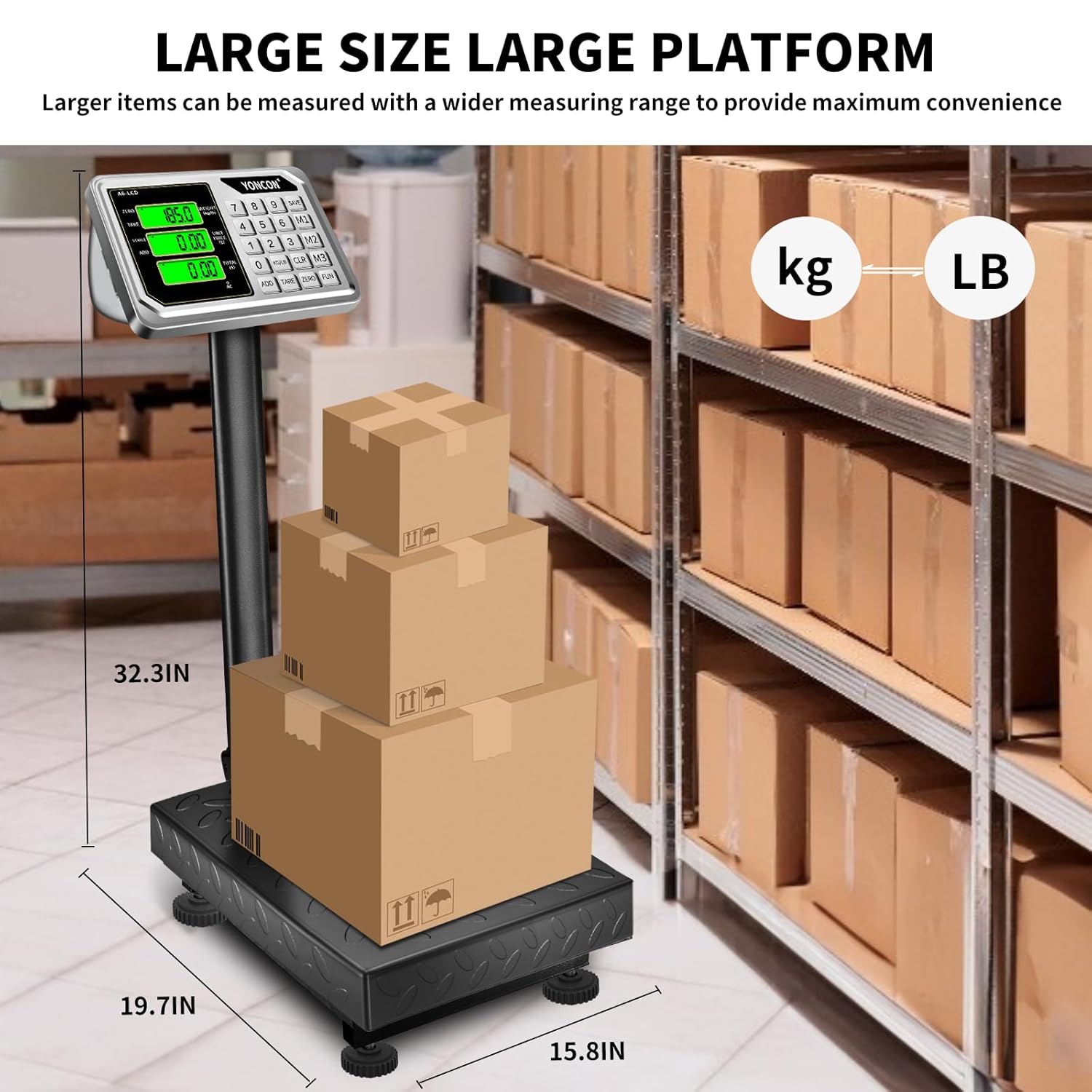 Báscula de plataforma industrial digital para paquetes, báscula de envío de peso de 661 libras, báscula comercial de súper precisión de 0.1 libras