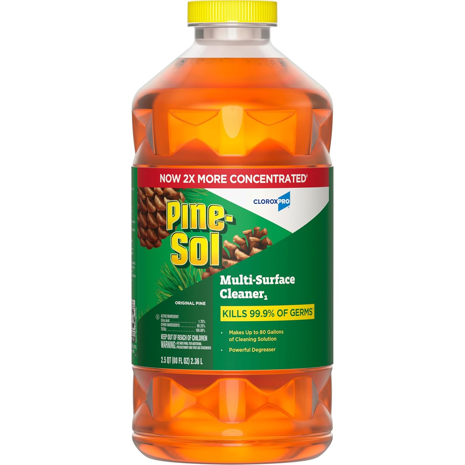 Pine-Sol Limpiador multisuperficie, CloroxPro, fórmula concentrada 2X, pino original, 80 onzas líquidas