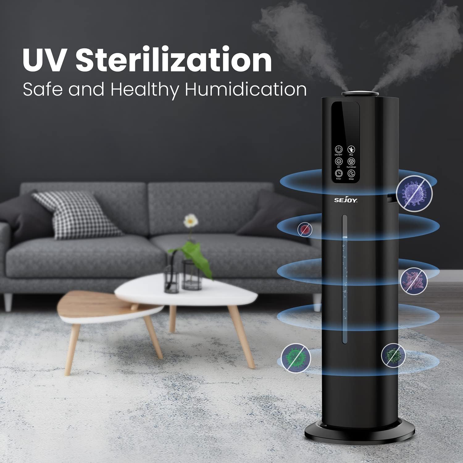 Humidificadores para habitación grande, aire de niebla fría 8L2.11 galones humidificador de llenado superior con aceites esenciales, boquilla de