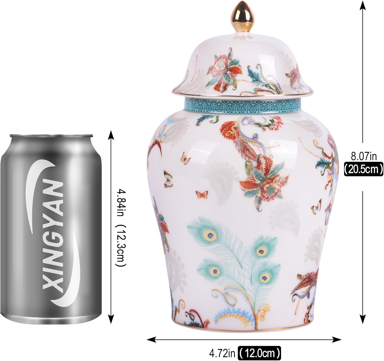 Tarro de jengibre chino con tapa, estilo antiguo, decorativo para el hogar, retro, flores de porcelana azul y blanca, florero de cerámica cubierto,