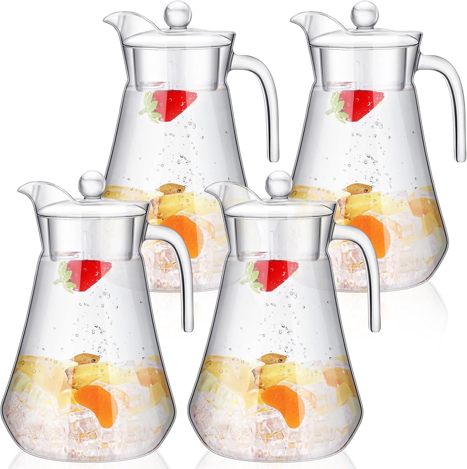 4 Pcs Plastic Pitcher with Lid and Handle Clear Plastic Water Pitcher Shatter Proof Jugs for Drinks Fridge Iced Tea Juice Milk Lemonade Sangria Cold