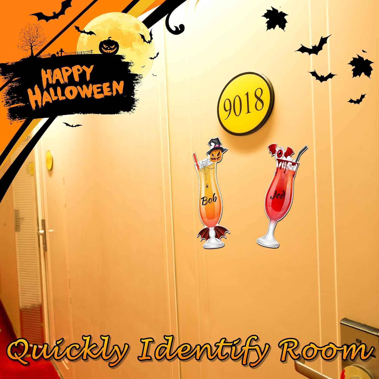 2 piezas de decoración de puerta de crucero de Halloween, calcomanías magnéticas para puerta de crucero, imanes de Halloween, globos oculares,