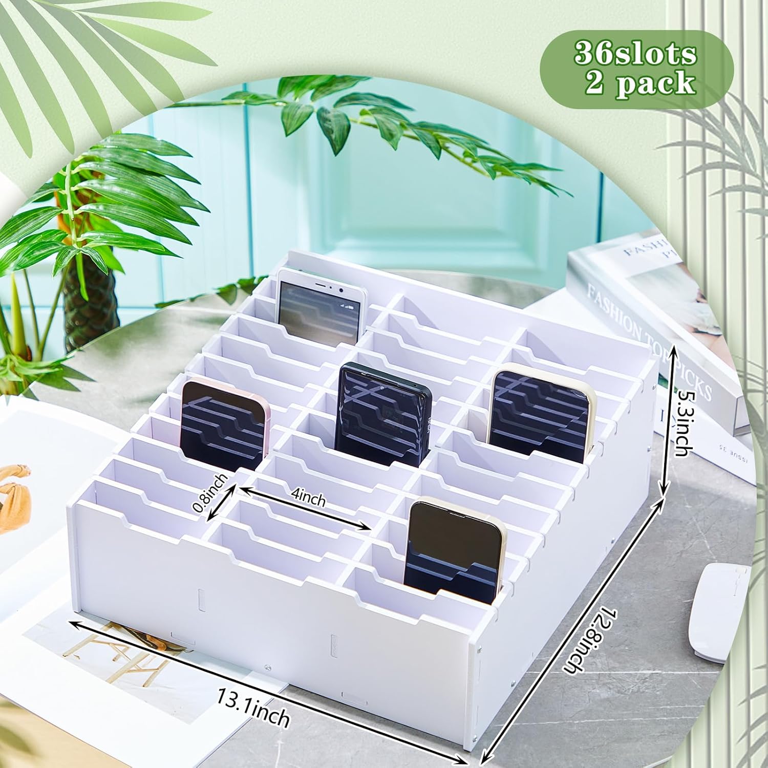 Ctosree 2 soportes para teléfono celular, calculadora de escritorio escolar, caja de almacenamiento, organizador multifuncional para teléfono