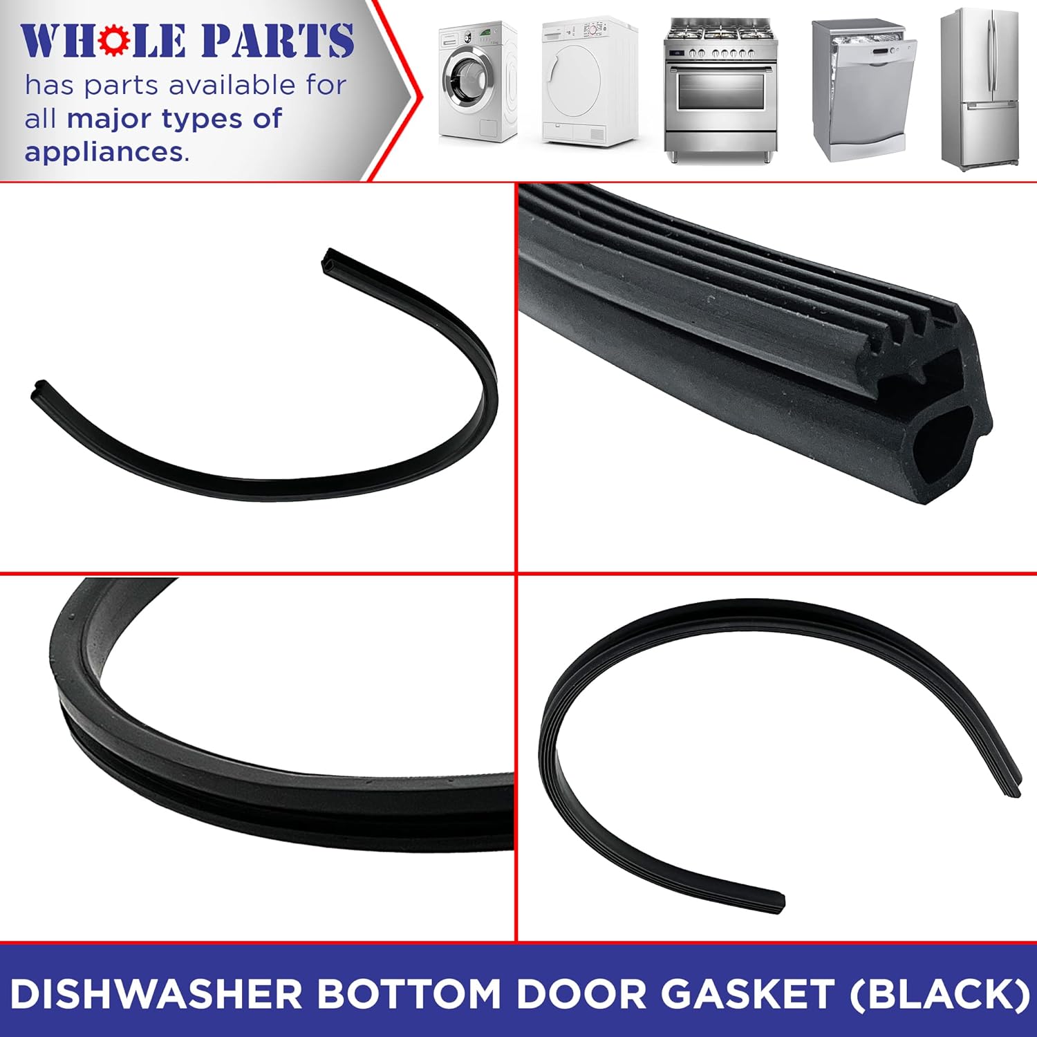 Whole Parts Junta de puerta inferior para lavavajillas (negro) Parte # 154859401 – Reemplazo y compatible con algunos lavavajillas Frigidaire y