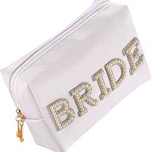 Bride Patch MRS – Bolsa de cosméticos para mujer, bolsa de maquillaje con letras de diamantes de imitación para mujer, portátil, pequeña, de piel Bride Patch MRS – Bolsa de cosméticos para mujer, bolsa de maquillaje con letras de diamantes de imitación para mujer, portátil, pequeña, de piel