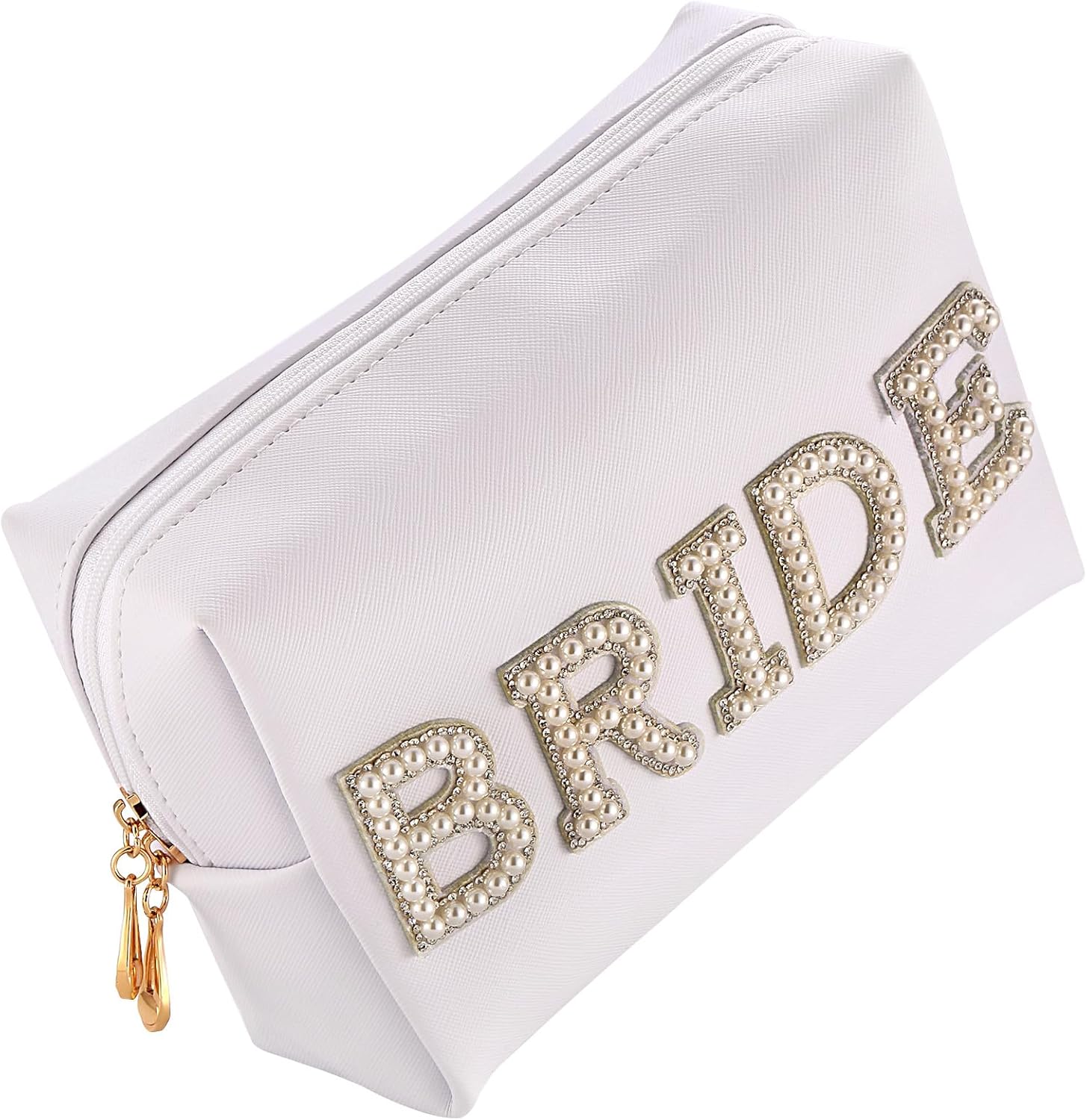 Bride Patch MRS – Bolsa de cosméticos para mujer, bolsa de maquillaje con letras de diamantes de imitación para mujer, portátil, pequeña, de piel