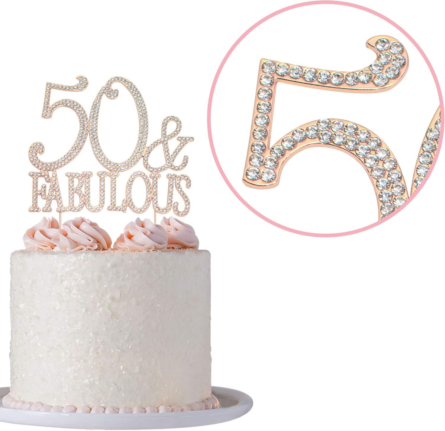 Decoración de 50 tartas  Metal de oro rosa de alta calidad  50 y fabuloso  Decoración brillante de diamantes de imitación para fiesta de cumpleaños