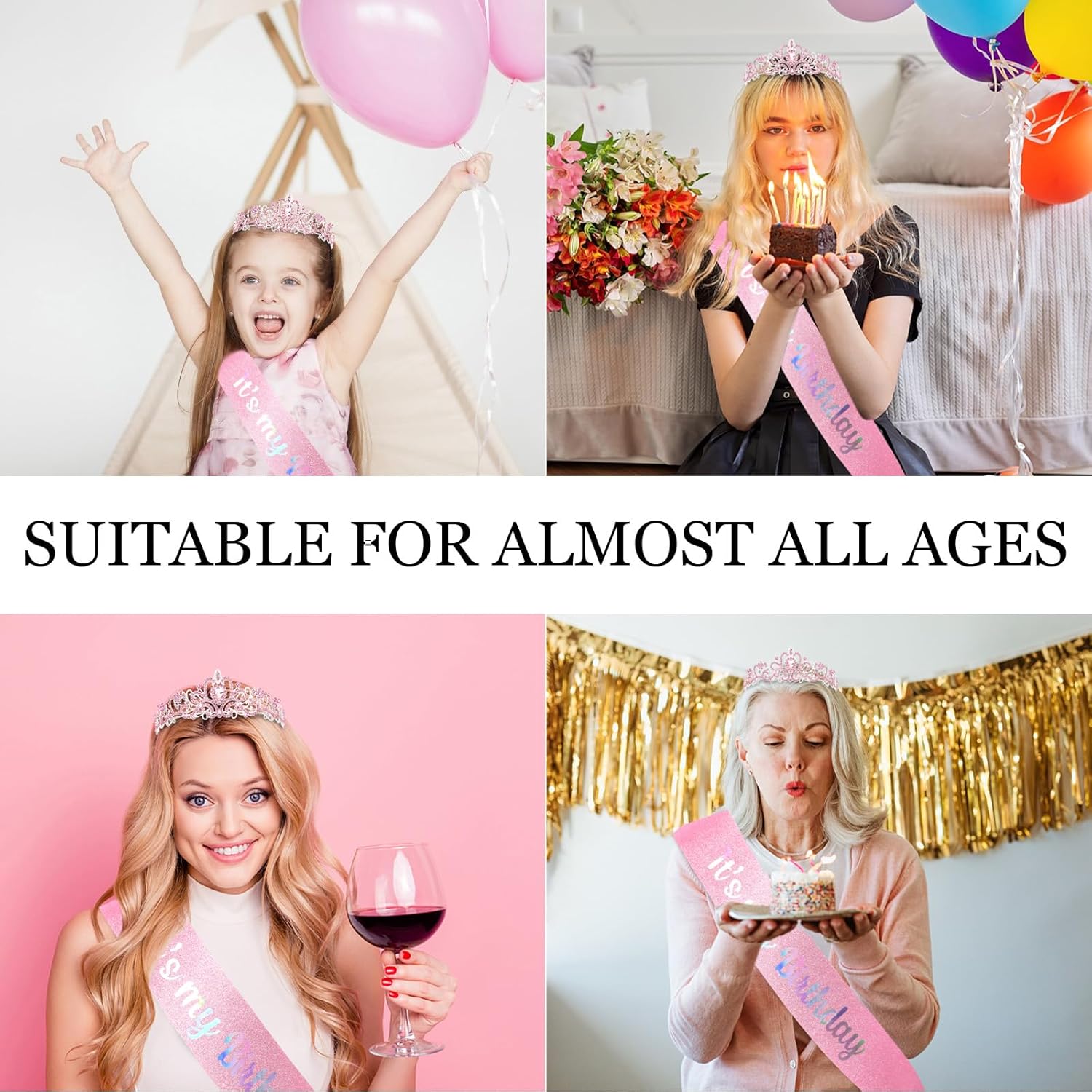 Corona de cumpleaños para mujer, juego de banda y tiara de diamantes de imitación, banda de cumpleaños de princesa y tiara para mujer, decoración de