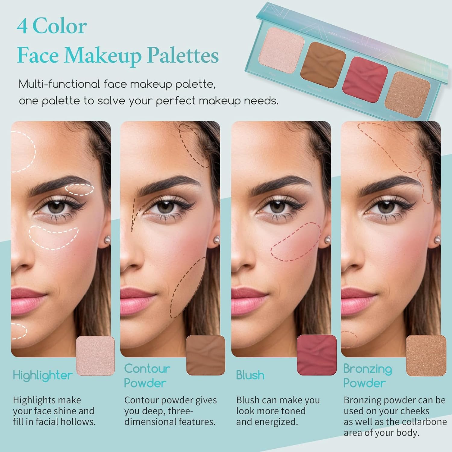 Color Nymph Paleta de contorno de sombra de ojos paleta de maquillaje facial para adolescentes principiantes juego de maquillaje incluido