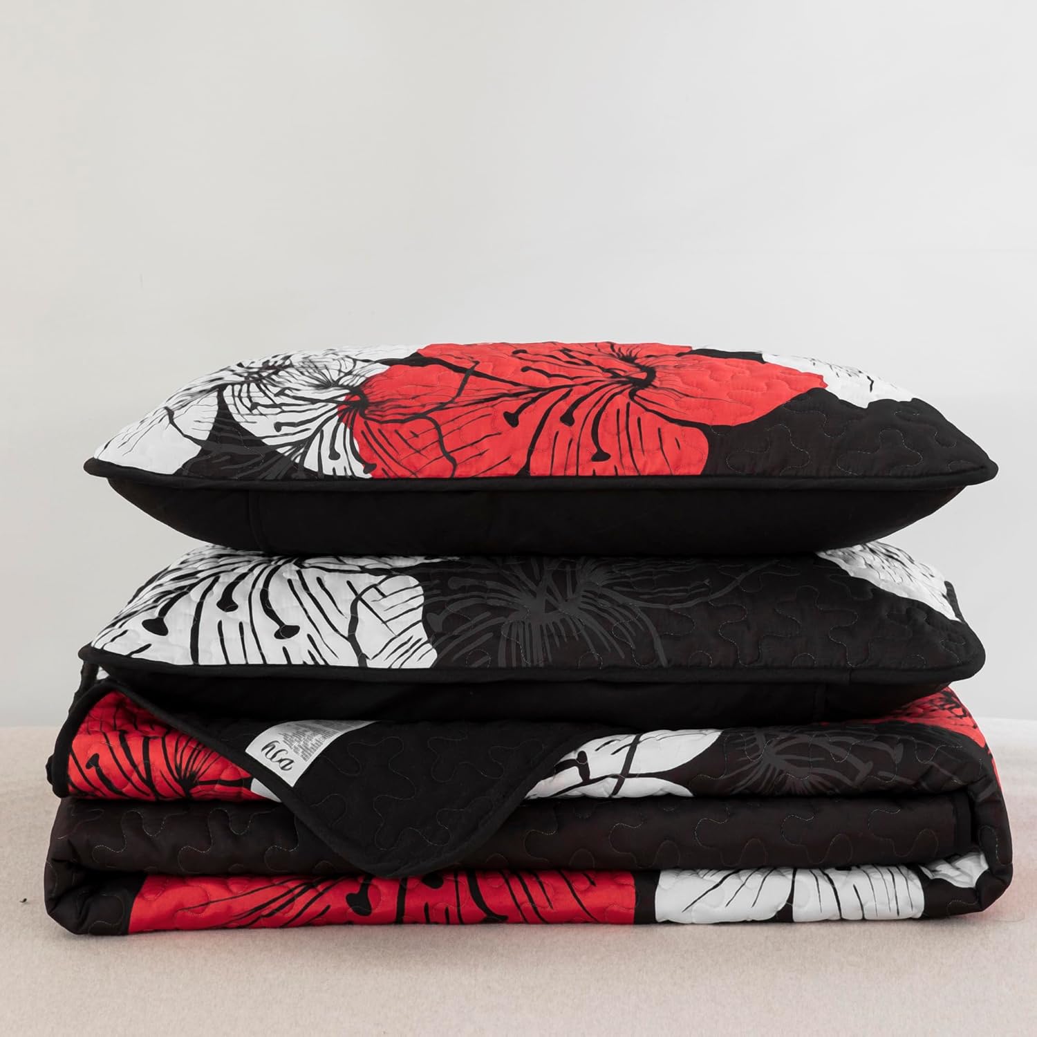 DJY Juego de edredón de 3 piezas California King con patrón floral rojo, elegante colcha bohemia con 2 fundas de almohada, juego de edredón floral