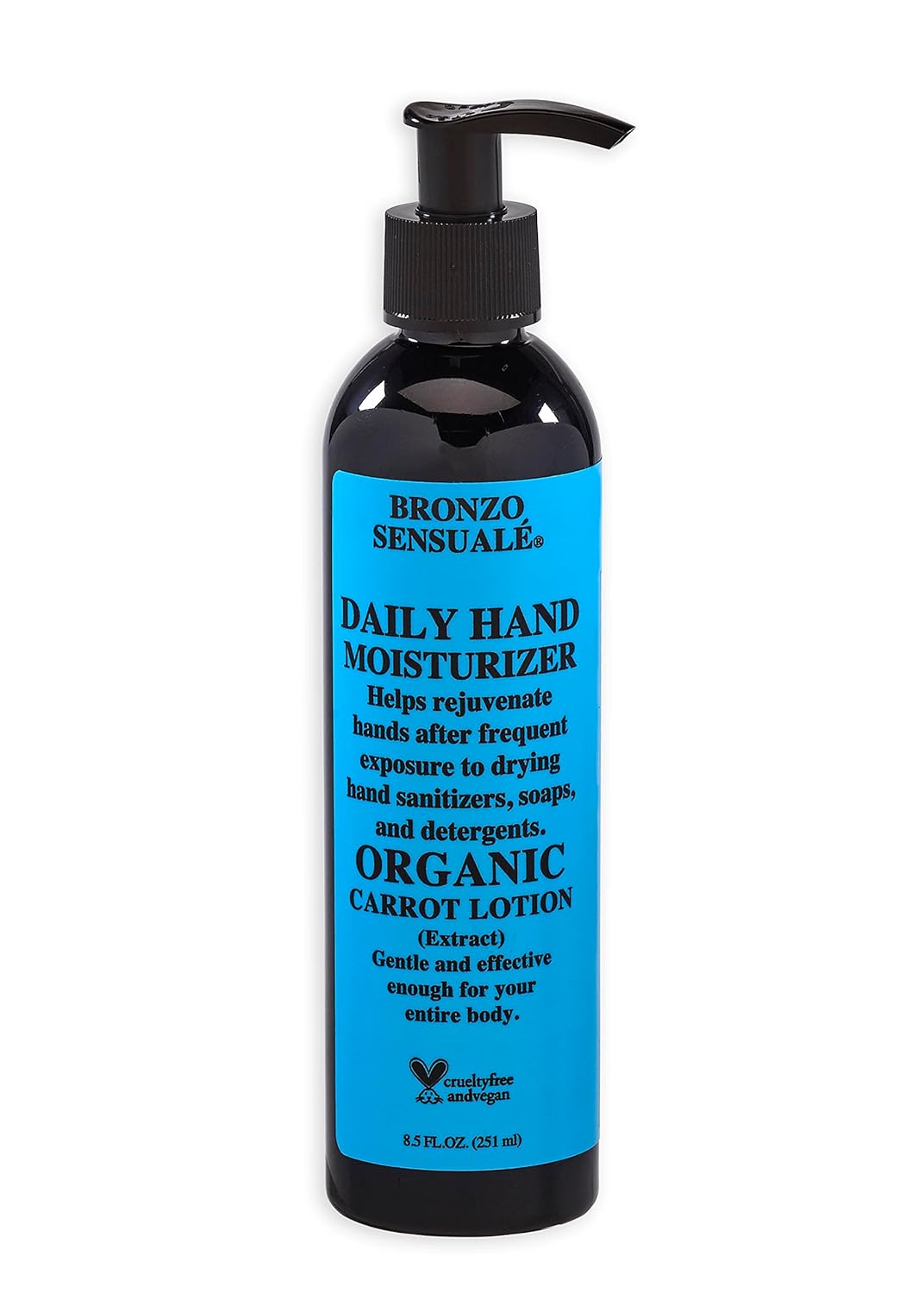 BRONZO SENSUALE Loción de zanahoria orgánica hidratante de manos para piel seca 8.5 onzas.