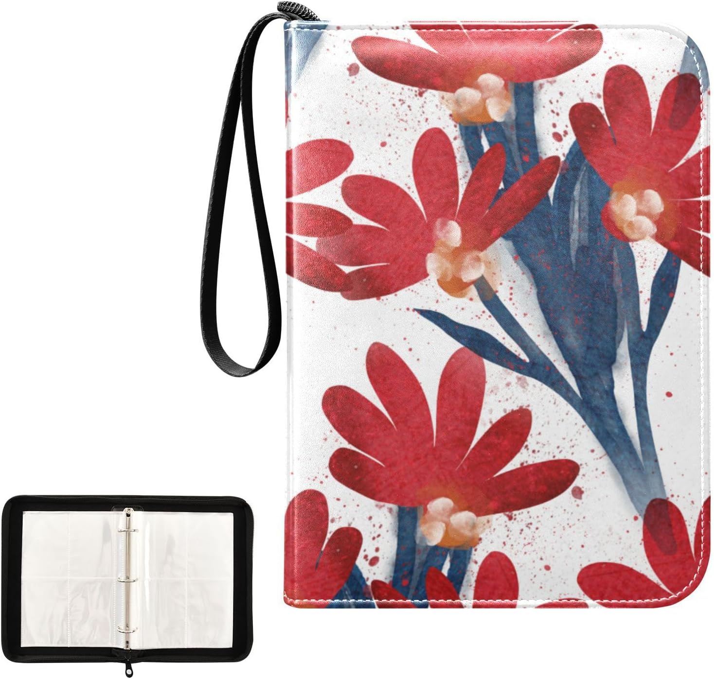 Spring Floral Flower Trading Card Binder 4-Pocket Card Holder with 50 Removable Sleeves 3-Ring Card Albums Binder Holds Up to 400 Cards Card Book