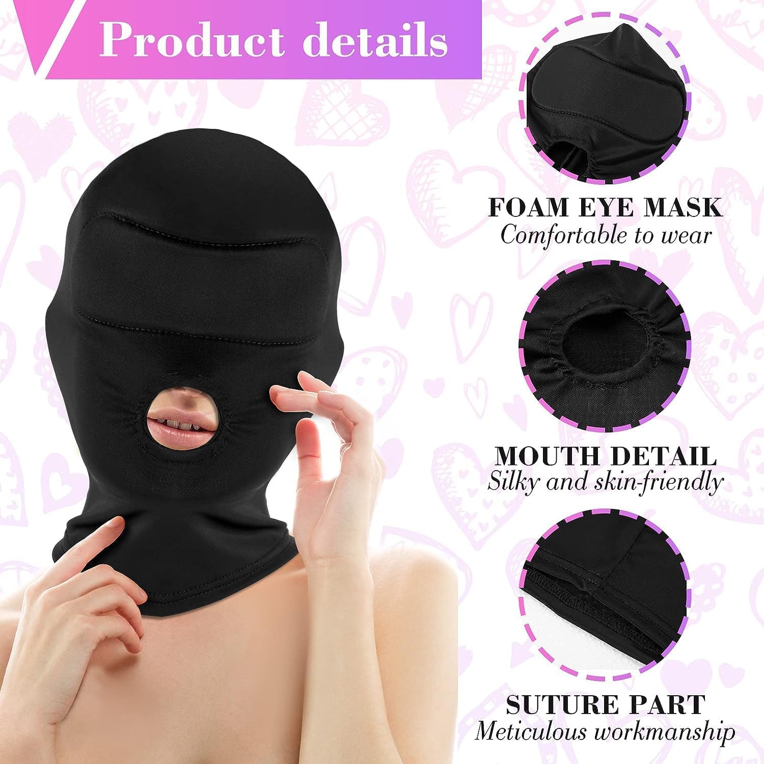 2 máscaras con capucha Zentai de cobertura completa para Halloween, máscara elástica negra transpirable de boca abierta, máscara de cosplay para