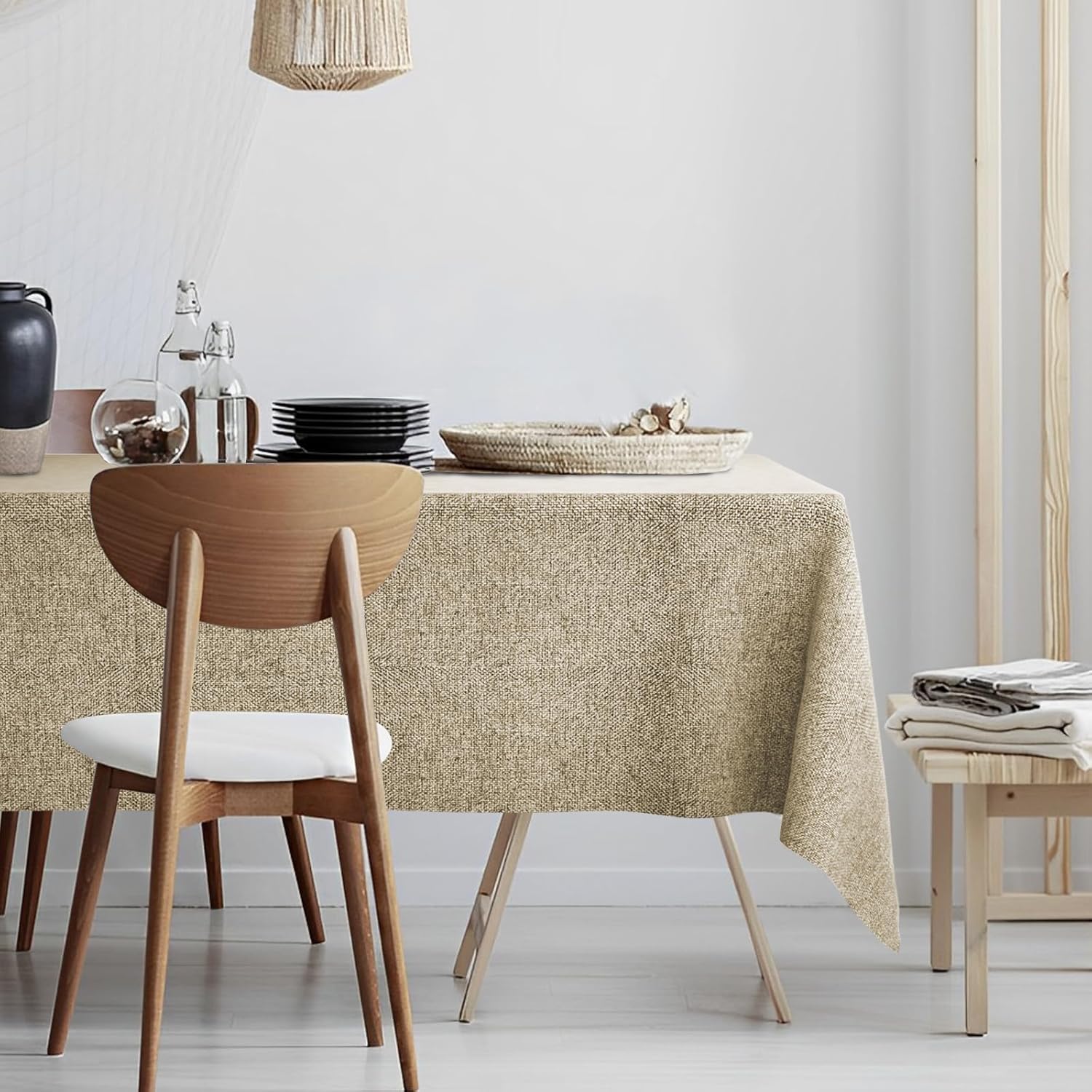 Mantel rectangular, a prueba de aceite, a prueba de derrames y resistente al agua, mantel de microfibra de lino, mantel decorativo de tela para uso