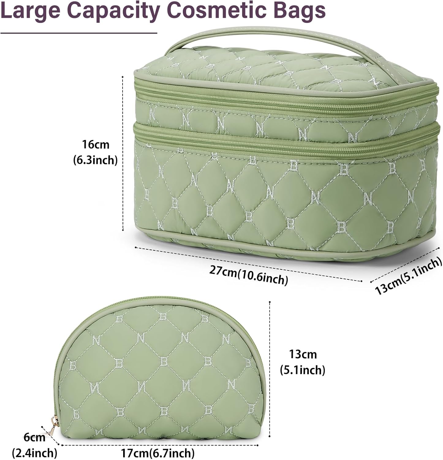 NUBILY Bolsa de maquillaje, 2 unidades, organizador de maquillaje impermeable, Verde, Moda, chic