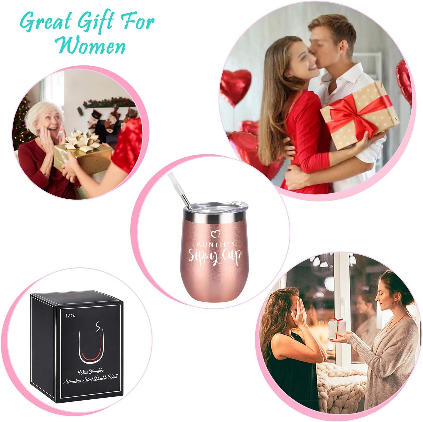 Vaso de vino con tapa, regalos para el día de la madre para tías, regalos de cumpleaños para tías, regalos para la mejor tía, de sobrina, sobrino,