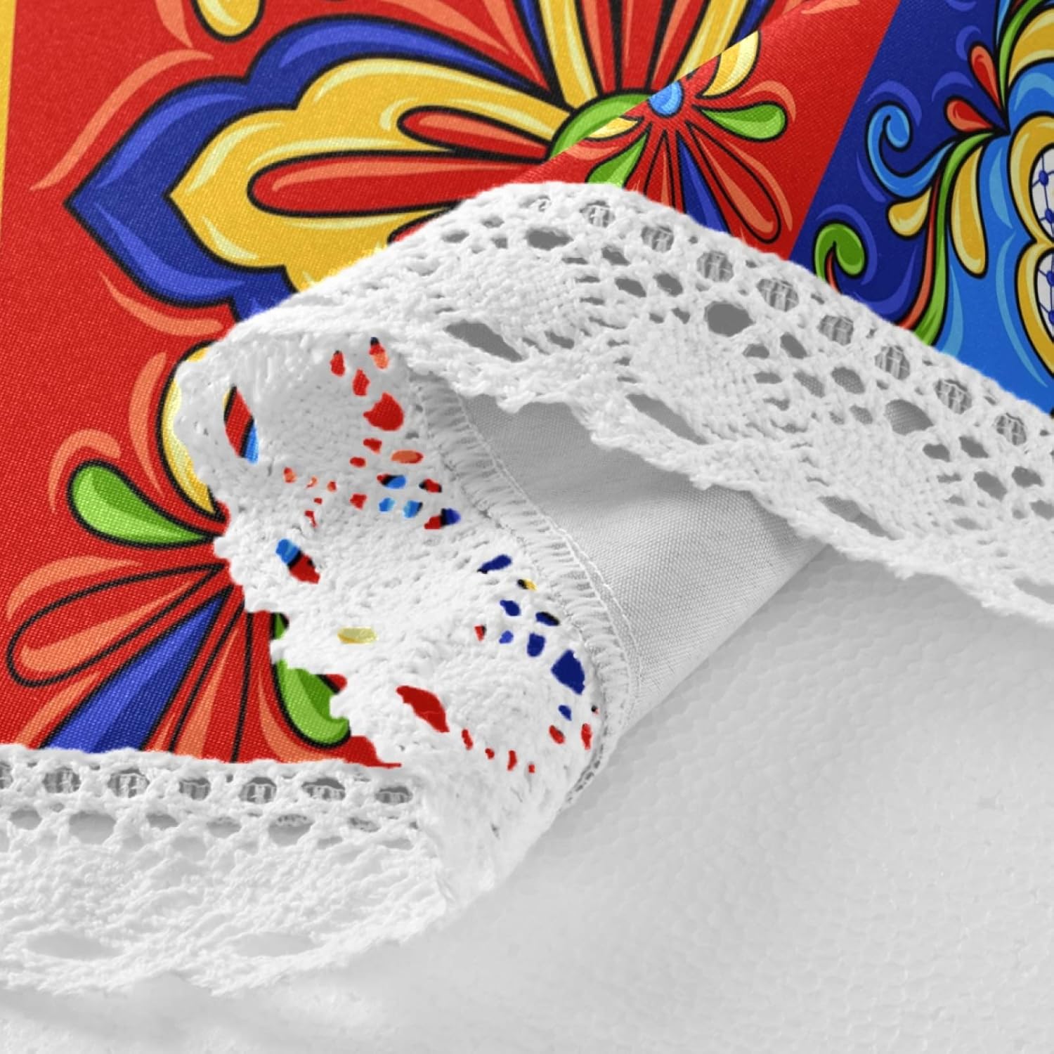 Qilmy Mantel redondo de azulejos de cerámica Talavera mexicana, resistente al calor, con agujero para sombrilla y cremallera, para acampar al aire