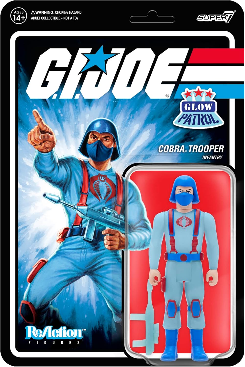 Super7 G.I. Joe Cobra Trooper Y-Back (Glow Patrol) – Figura de acción G.I. Joe de 3.75 pulgadas con accesorio, coleccionables clásicos de dibujos