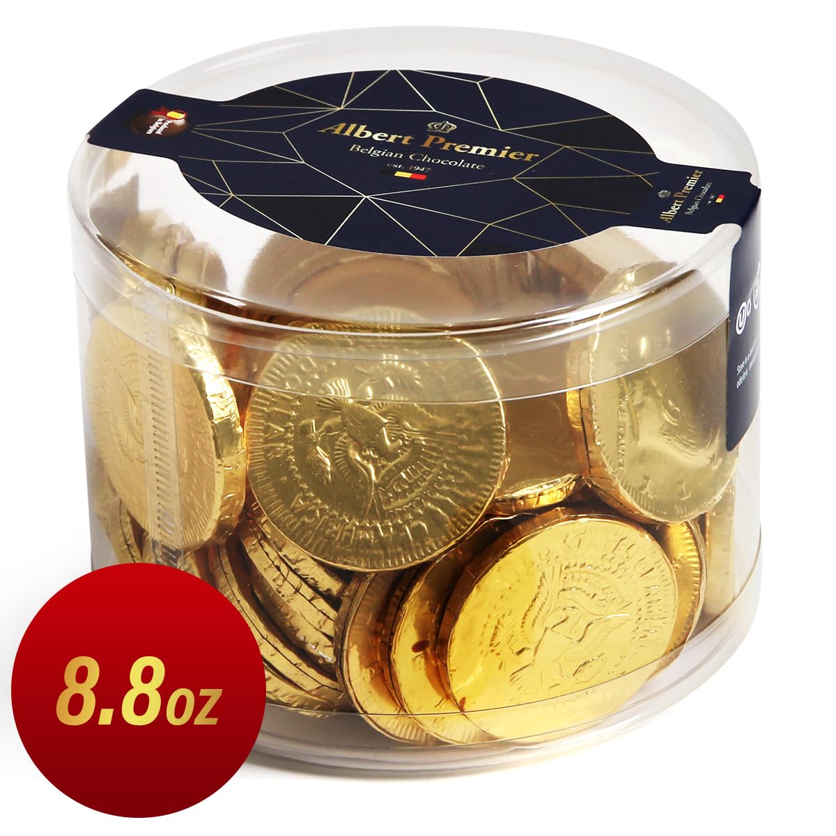 Albert Premier – Monedas de chocolate belga  48 monedas de oro envueltas individualmente, golosinas de chocolate con leche certificado Kosher  para