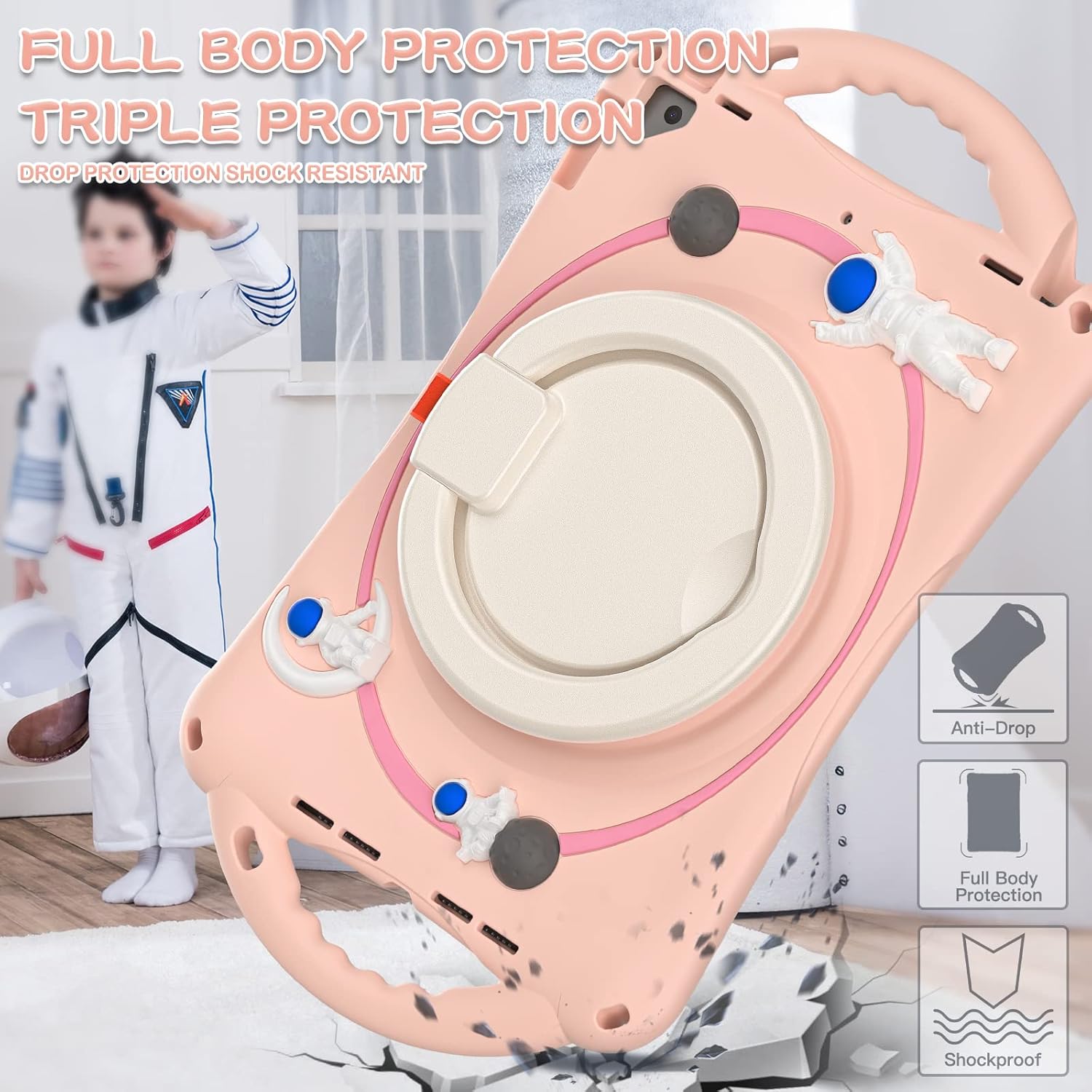 BATYUE Funda infantil para iPad de 9, 8, 7 generación de 10.2 pulgadas 2021 2020 2019, con soporte giratorio, soporte para lápices, correa de