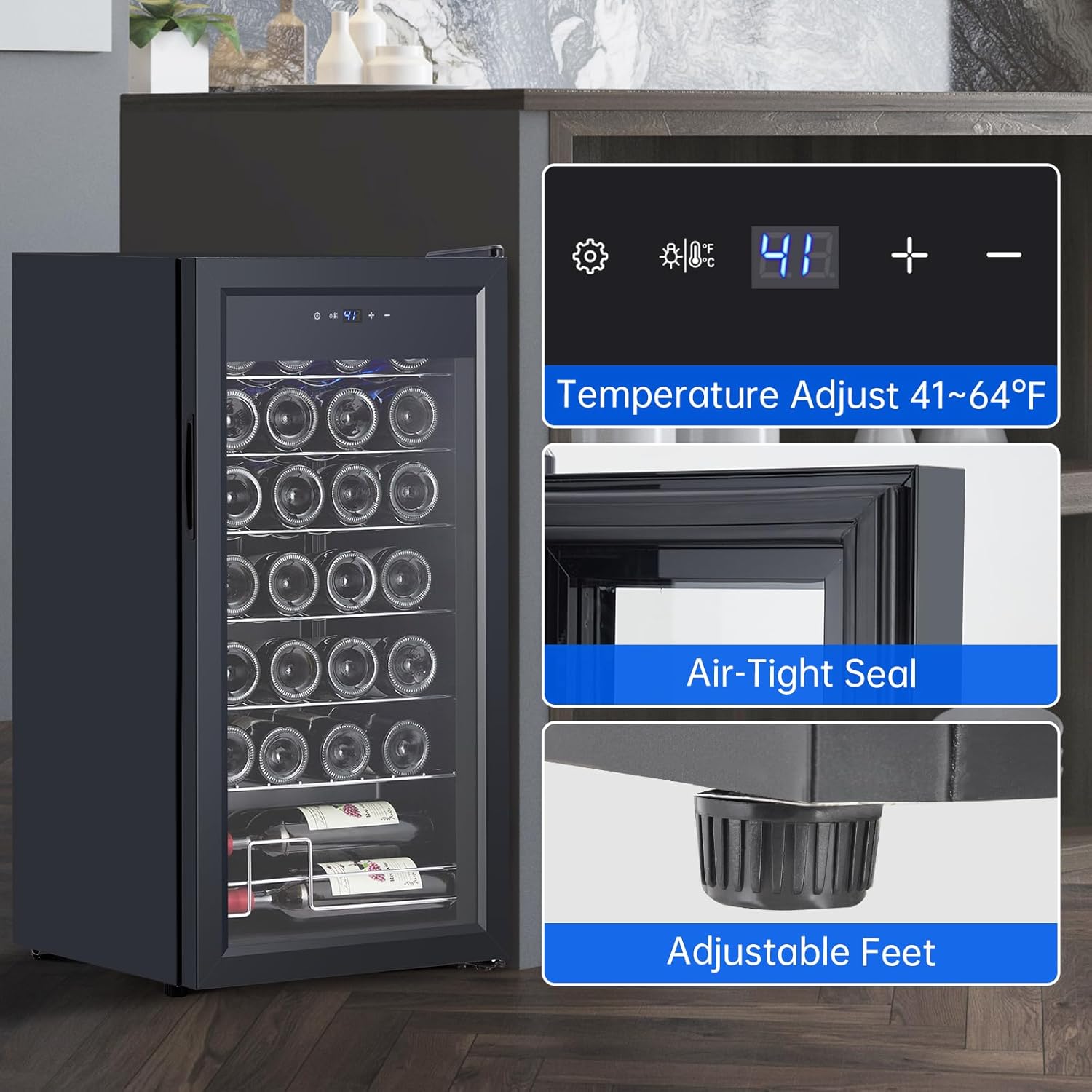 CuisinAid Refrigerador de vino de 28 botellas, compresor independiente, enfriador de vino, enfriador de vino con pantalla táctil de 41  64 F,